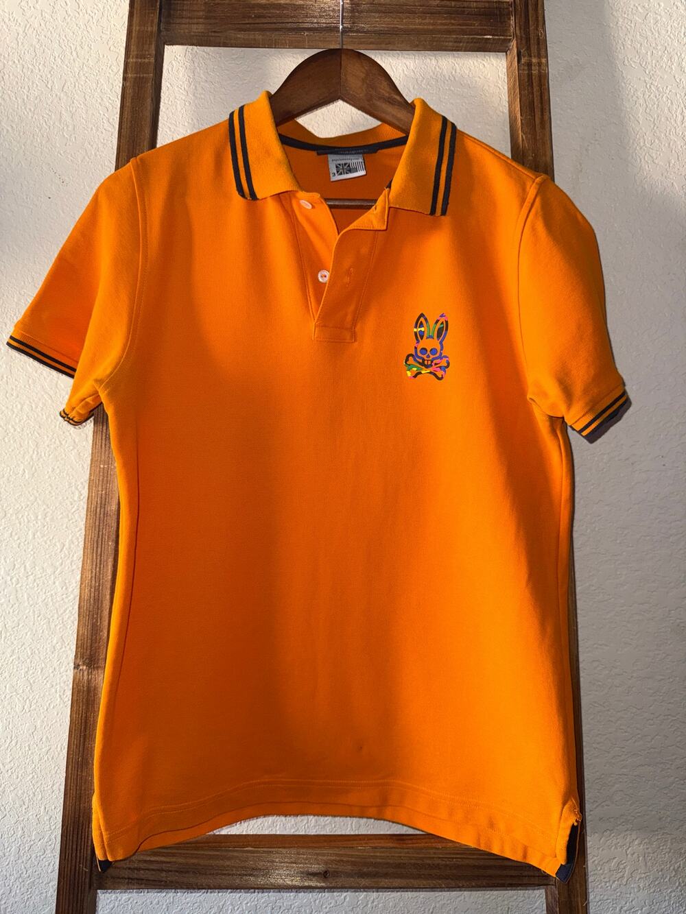 Psycho Bunny Logo Orange Pima Cotton Polo Shirt Golf Preppy Size 3 Small